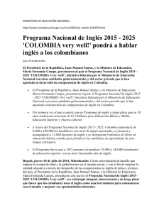 Programa Nacional de Inglés 2015 - 2025 `COLOMBIA very