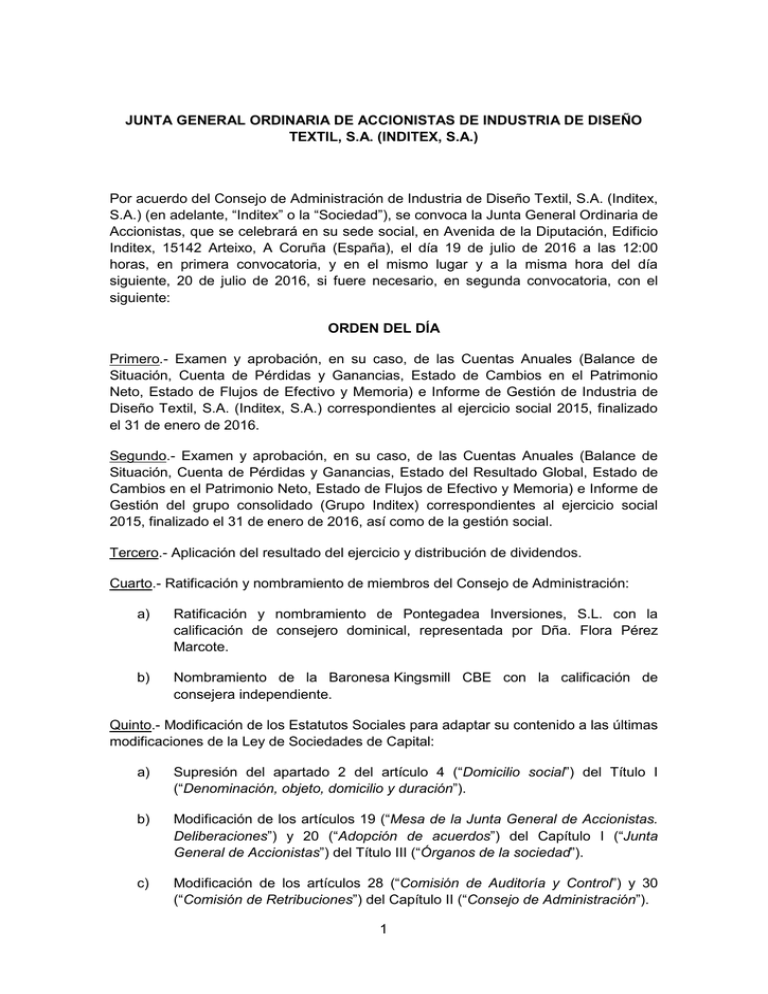 1 JUNTA GENERAL ORDINARIA DE ACCIONISTAS DE