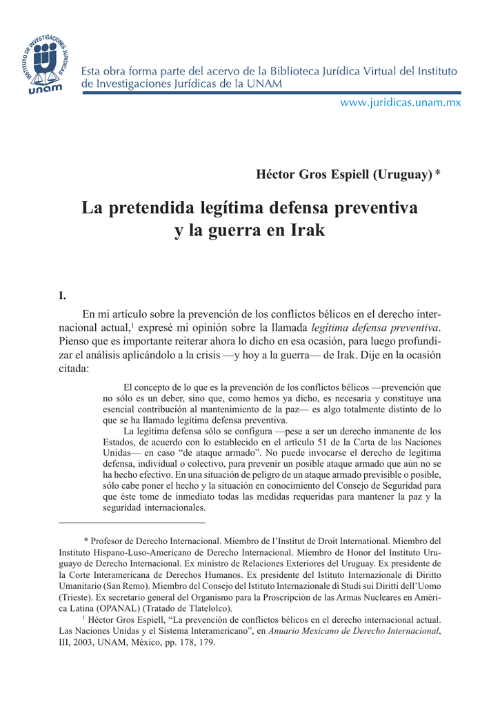 La Pretendida Legítima Defensa Preventiva Y La Guerra En Irak