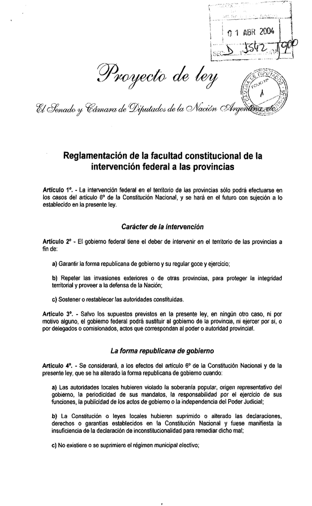 Reglamentacion De La Facultad Constitucional De La Intervencion