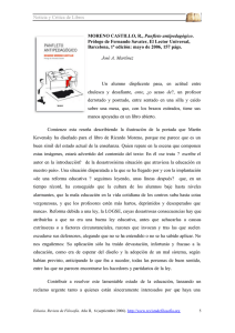MORENO CASTILLO, R., Panfleto antipedagógico