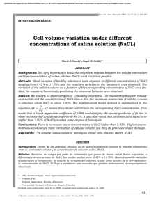 Cell volume variation under different concentrations of saline solution