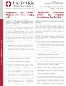 Obligations that certified Maquiladoras must comply with