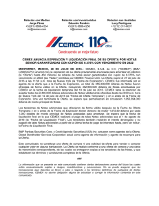 cemex anuncia expiración y liquidación final de su oferta por notas