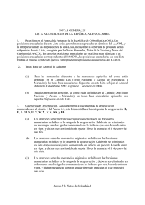 Notas generales lista arancelaria de la República de Colombia