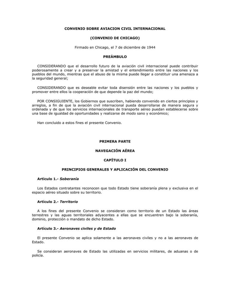 CONVENIO SOBRE AVIACION CIVIL INTERNACIONAL