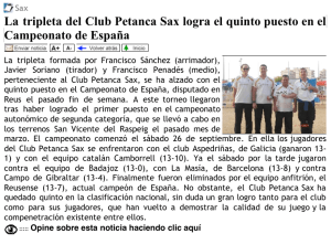 La tripleta del Club Petanca Sax logra el quinto puesto en el