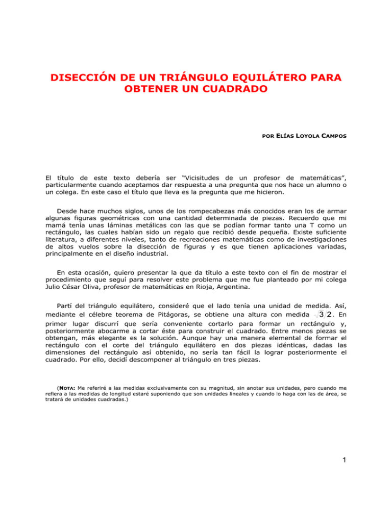 Disecci n De Un Tri ngulo Equil tero Para Obtener Un
