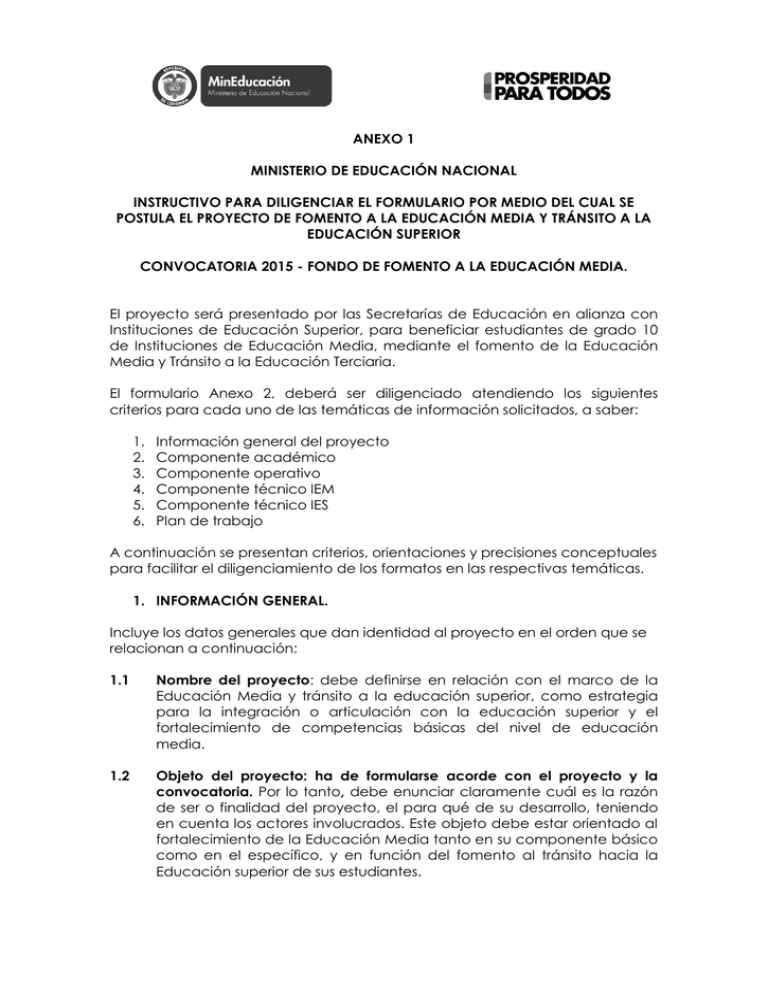 Anexo 1. Instructivo para diligenciar formulario