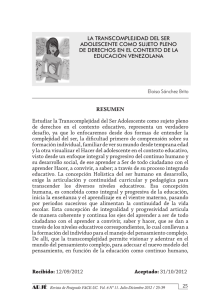 La transcomplejidad del ser adolescente como sujeto pleno de