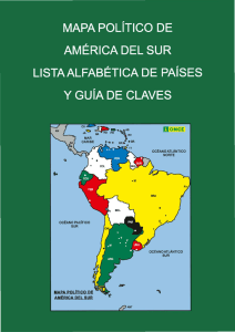Mapa político de América del Sur. Lista alfabética de países y guía