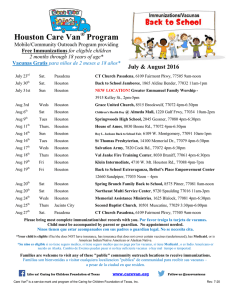 Care Van Free Immunizations, 2 months to 18 years of Age