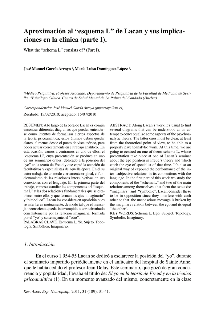 Aproximación Al “esquema L” De Lacan Y Sus Implica