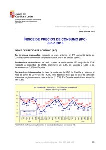 ÍNDICE DE PRECIOS DE CONSUMO (IPC) Junio 2016