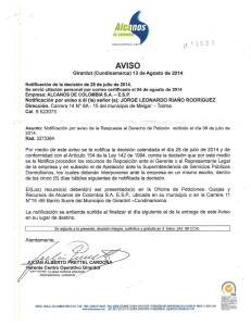 Page 1 Acarios de Cafarriºia S.A. E.S.P. a es 05 Aviso Girardot