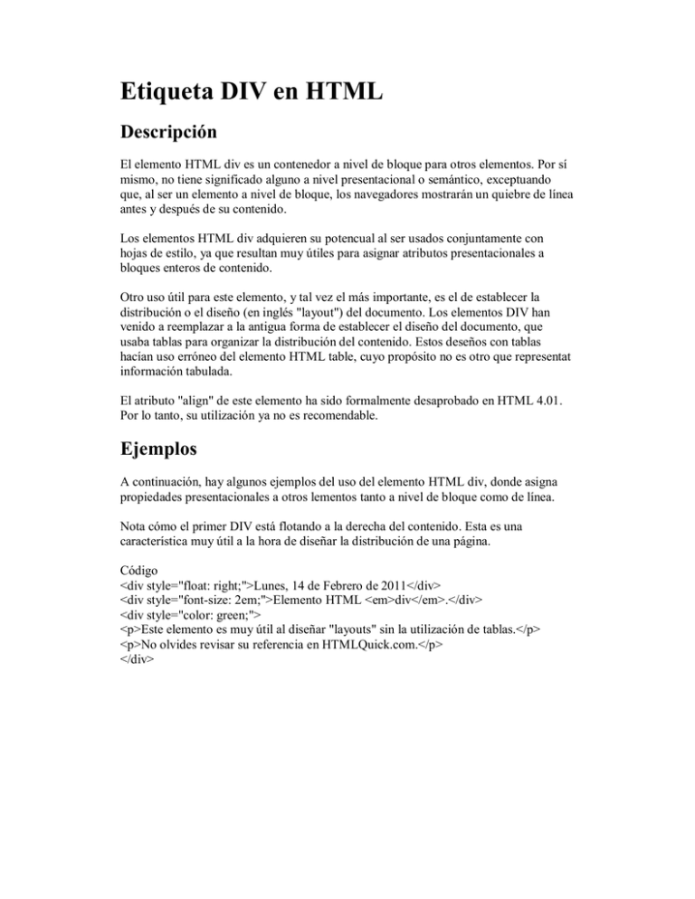 Etiqueta DIV en HTML