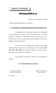 Ref.: ATENCION DE ASESORES JURIDICOS DEL SINDICATO