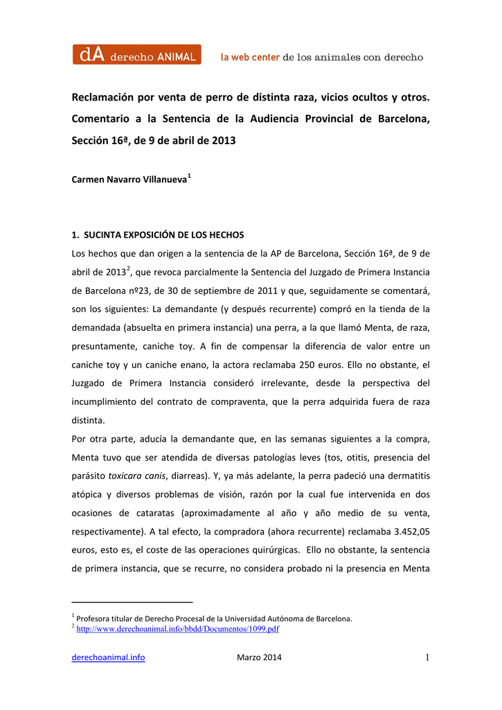 Reclamación Por Venta De Perro De Distinta Raza, Vicios Ocultos Y