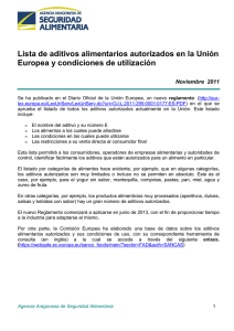 Lista de aditivos alimentarios autorizados en la Unión Europea y