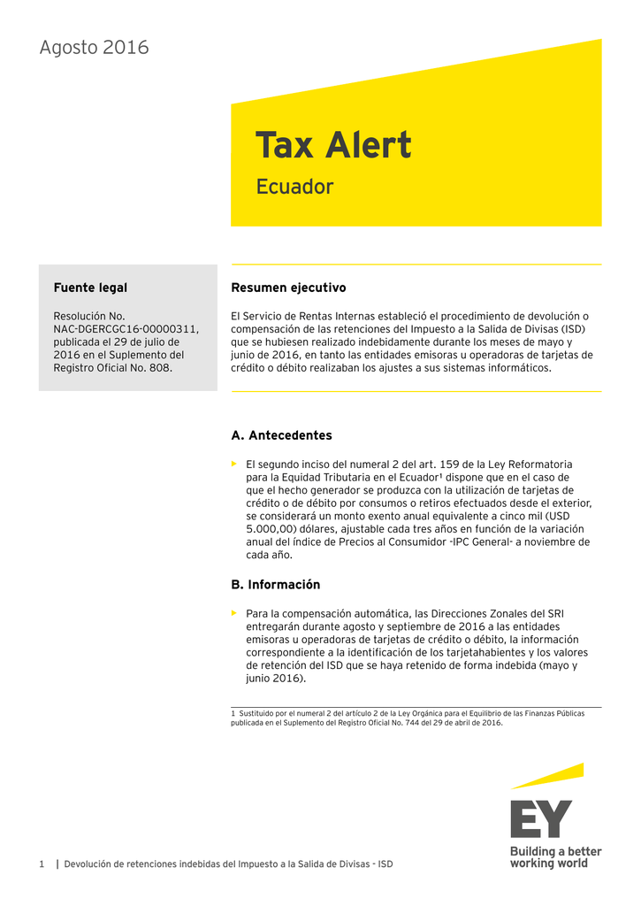 Tax Alert Devolucion De Retenciones Indebidas Del Impuesto A