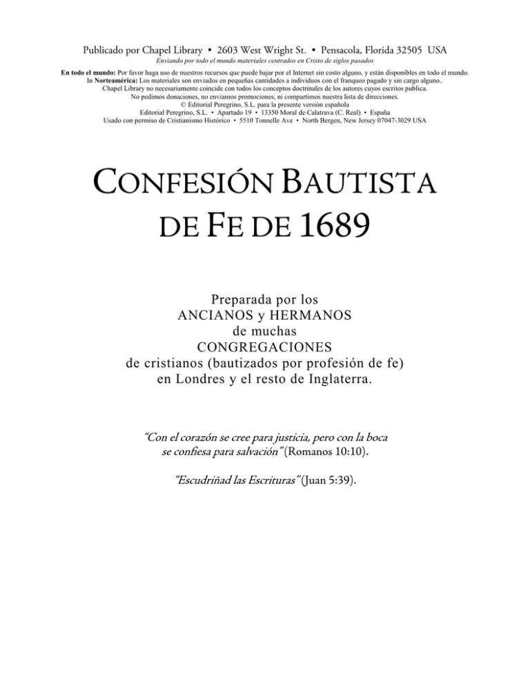 Confesión Bautista De Fe De 1689