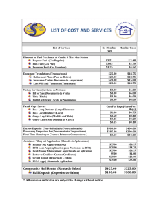 LIST OF COST AND SERVICES