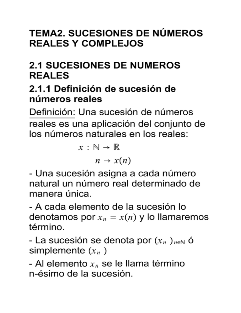 TEMA2. SUCESIONES DE NÚMEROS REALES Y COMPLEJOS 2.1