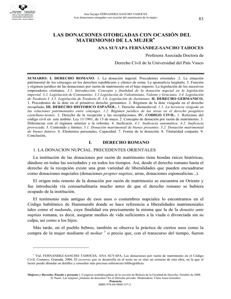 Las Donaciones Otorgadas Con Ocasión Del Matrimonio De La Mujer