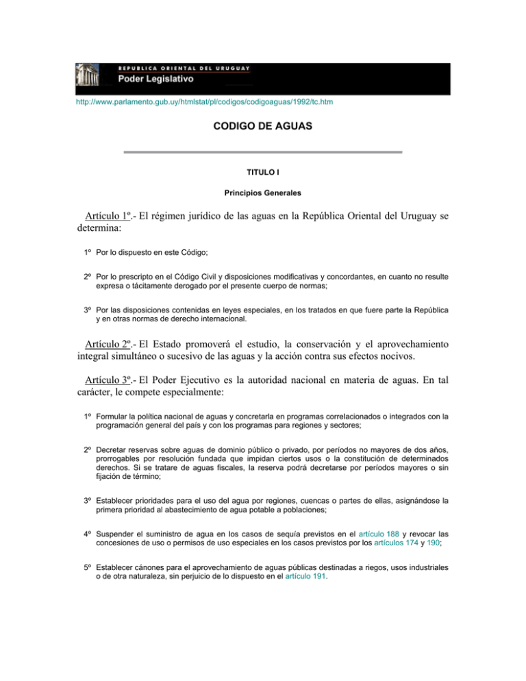 Codigo De Aguas Artículo 1º El Régimen Jurídico De Las Aguas