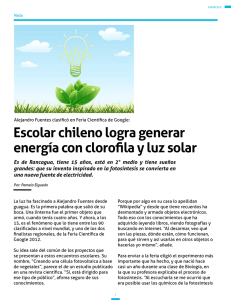 Escolar chileno logra generar energía con clorofila y luz solar
