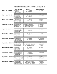 MINISTRY SCHEDULE FOR MAY 3-4, 10-11, 17-18