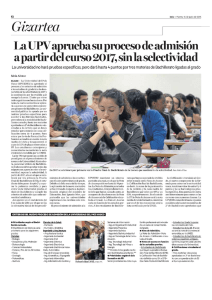 La UPV aprueba su proceso de admisión a partir