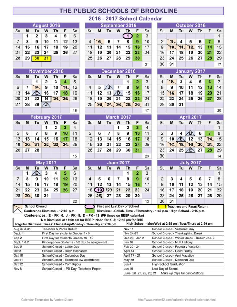 brookline-school-calendar