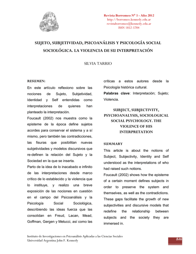 Sujeto Subjetividad PsicoanÁlisis Y PsicologÍa Social 0591