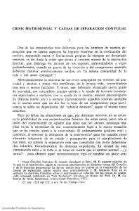 CRISIS MATRIMONIAL Y CAUSAS DE SEPARACIÓN CONYUGAL