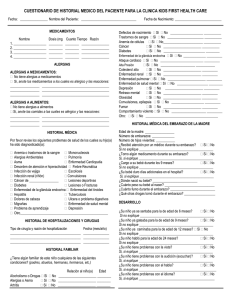 cuestionario de historial medico del paciente para la clinica kids first