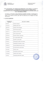 lista provisional de candidatos admitidos y excluidos a la fase de