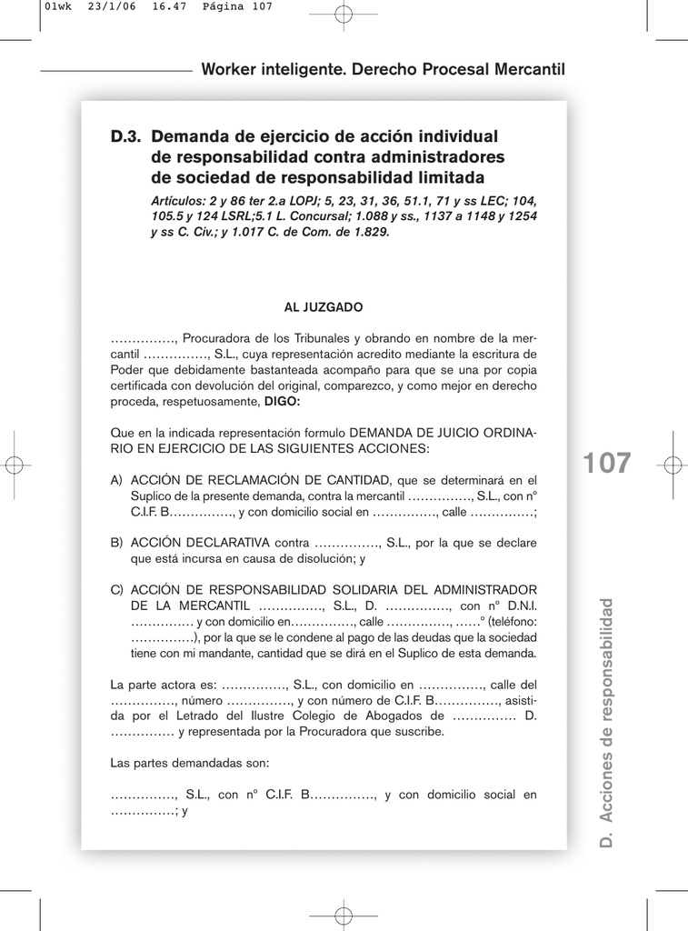 D 3 Demanda De Ejercicio De Accion Individual De Responsabilidad