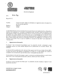 Comunicación entrada en vigencia Circulares 04 y 05 de 2013 de la