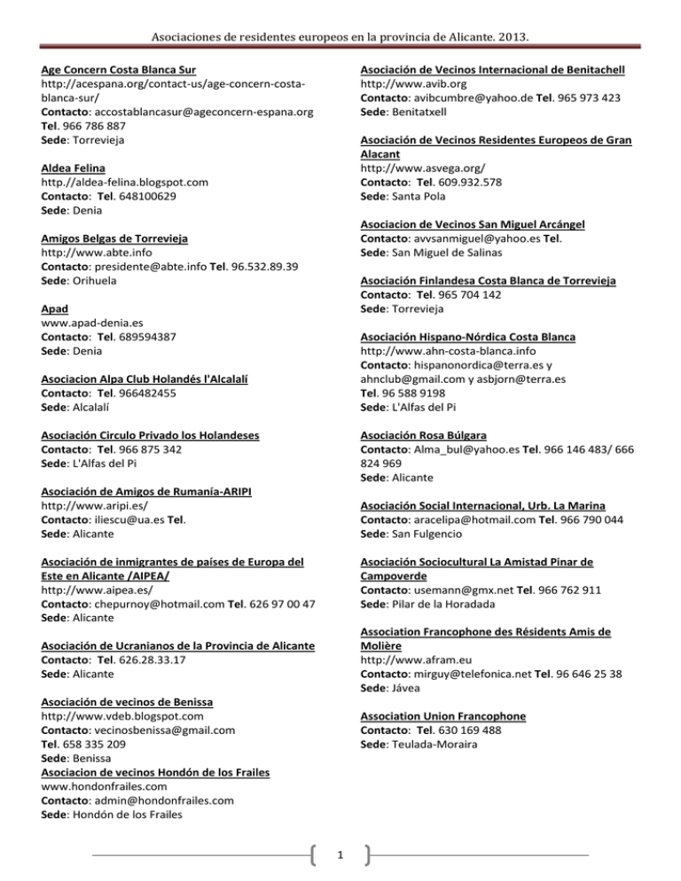 Asociaciones de residentes europeos Alicante Asociaciones de residentes europeos Alicante