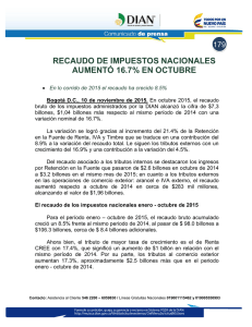 RECAUDO DE IMPUESTOS NACIONALES AUMENTÓ 16.7% EN