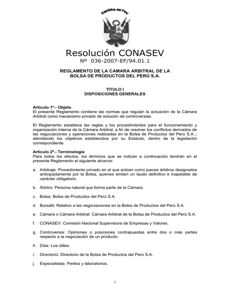 Reglamento De La Camara Arbitral De La