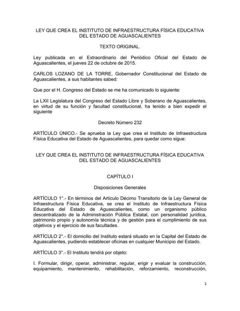 Ley Que Crea El Instituto De Infraestructura FÍsica 