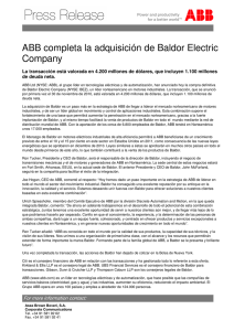 ABB completa la adquisición de Baldor Electric Company