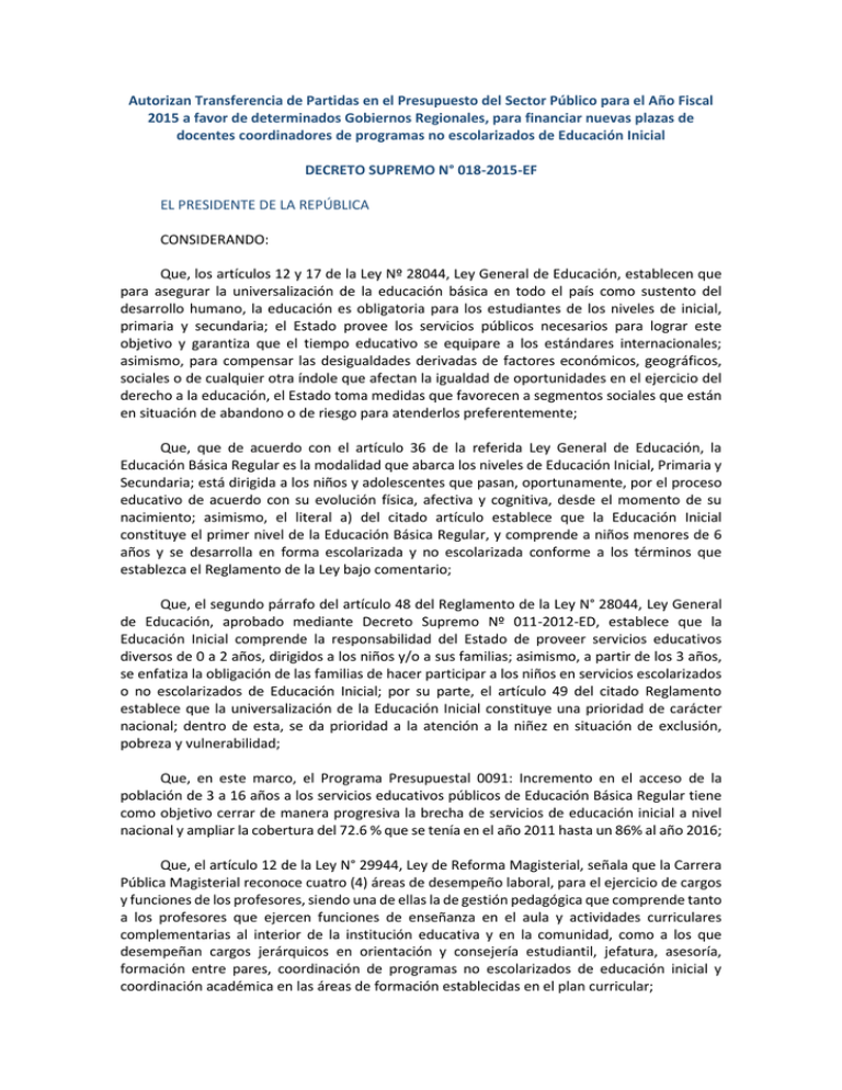 Decreto Supremo N° 018-2015-ef