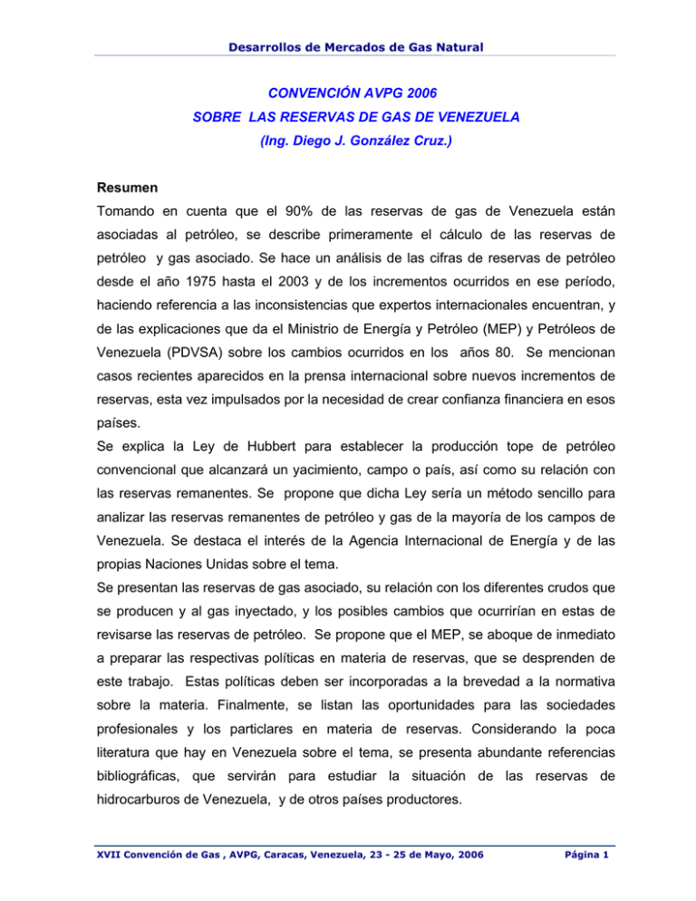 notas sobre reservas de petróleo y gas de venezuela