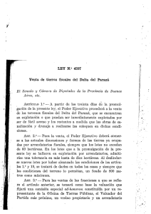 LEY N.° 4207 Venta de tierras ﬁscales del Delta del Paraná El