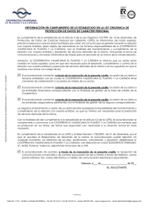 Protección Datos - COVAGUAS Cooperativa Valenciana El Plantío y