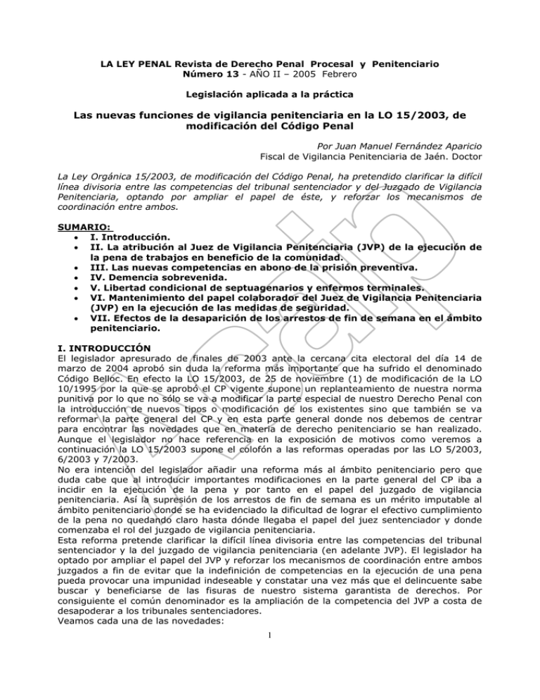 Las Nuevas Funciones De Vigilancia Penitenciaria En La Ley