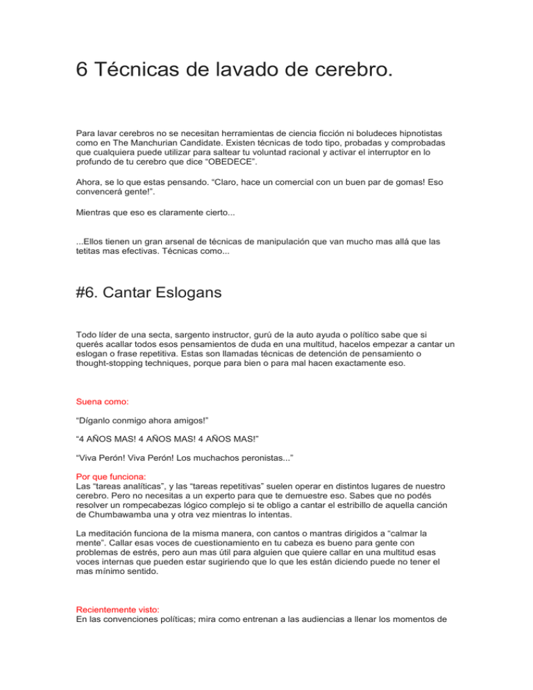 6 Técnicas de lavado de cerebro.